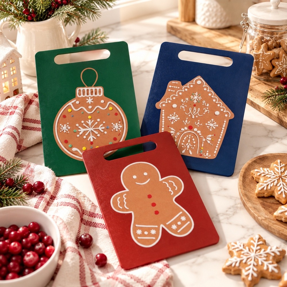 Thyme & Table Christmas Cutting Board Set 3pc Gingerbread Ornament Red Green Blu